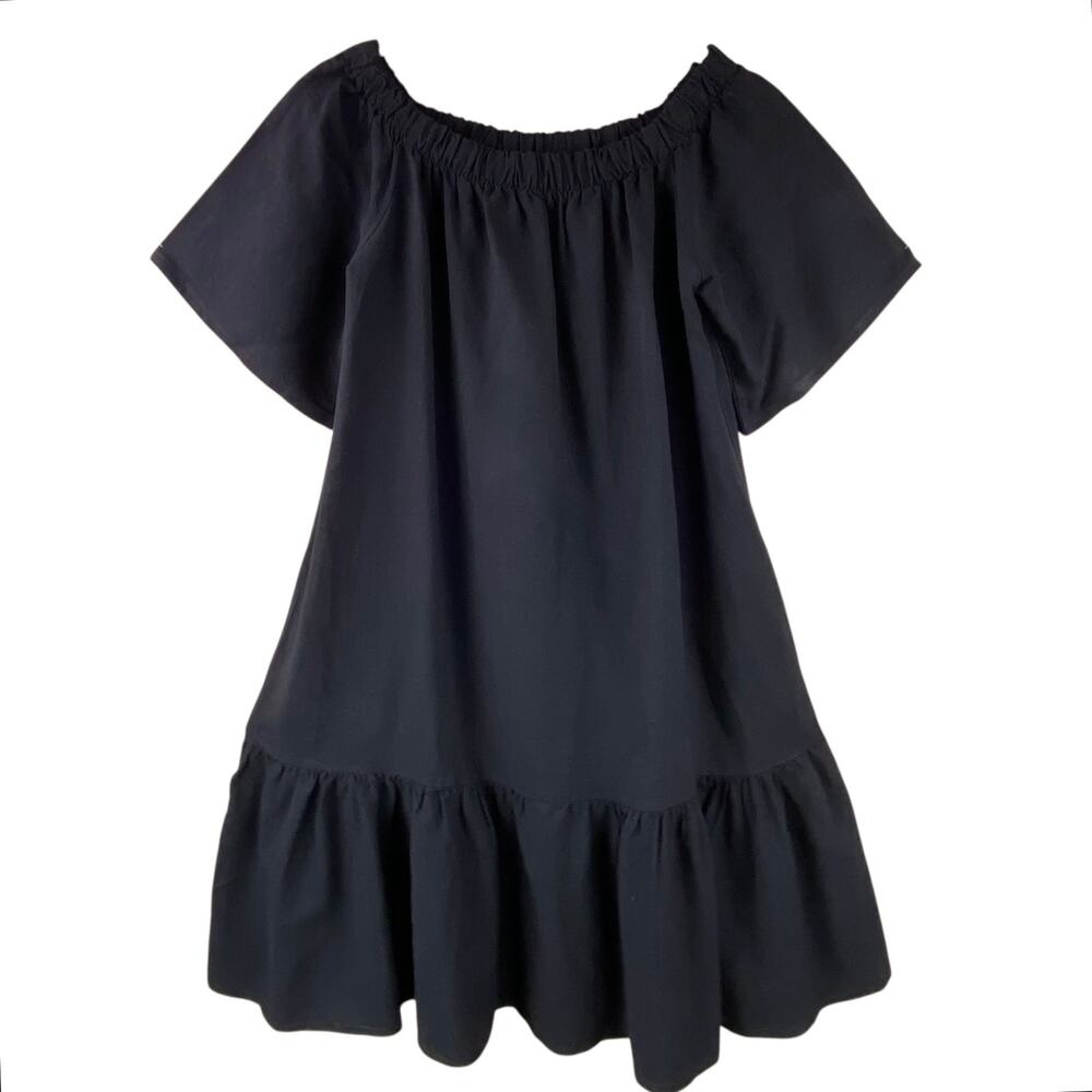 Milla 100% Linen Dress Size M Black Ruffle A-Line